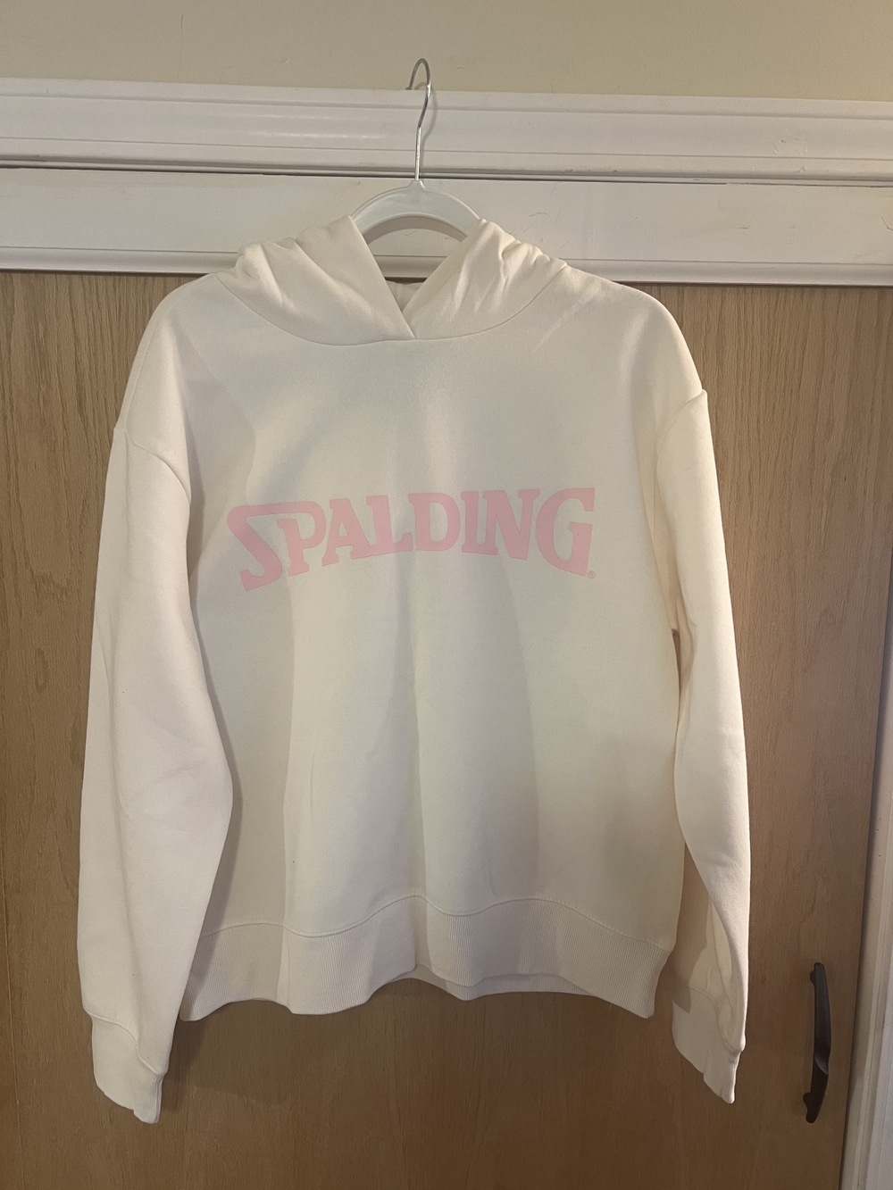 Spalding Cream Hoodie with Pink Logo